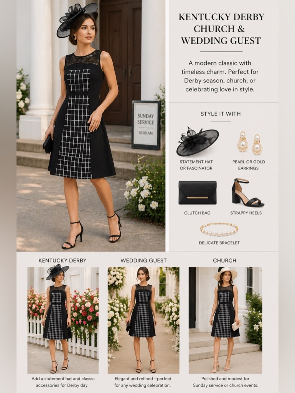 Trina Turk Black White Grid Women’s Size 6 Wedding Guest Graduation Dress